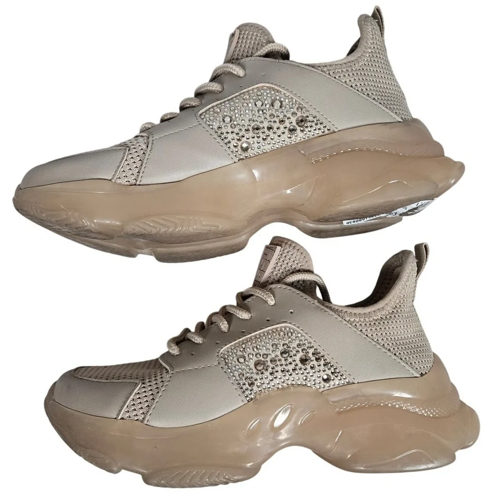 Steve Madden Women's Vance Beige‎ Rhinestone Chunky Sole Sneakers Shoes Size 6.5